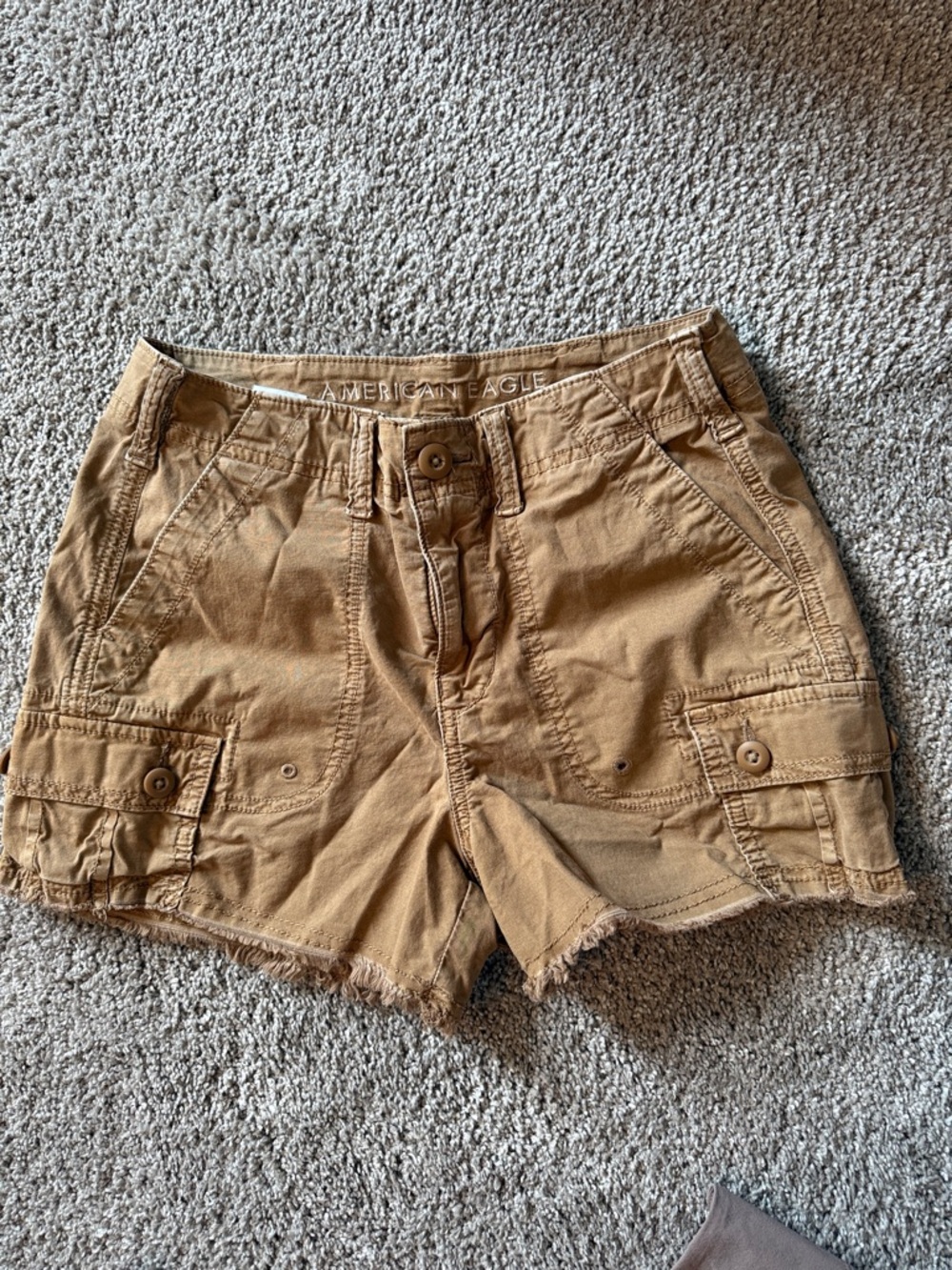 American Eagle Outfitters Brown/Tan Cargo Shorts with Frayed Hem